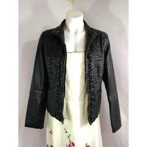 A.N.A. faux leather moto frill golden jacket